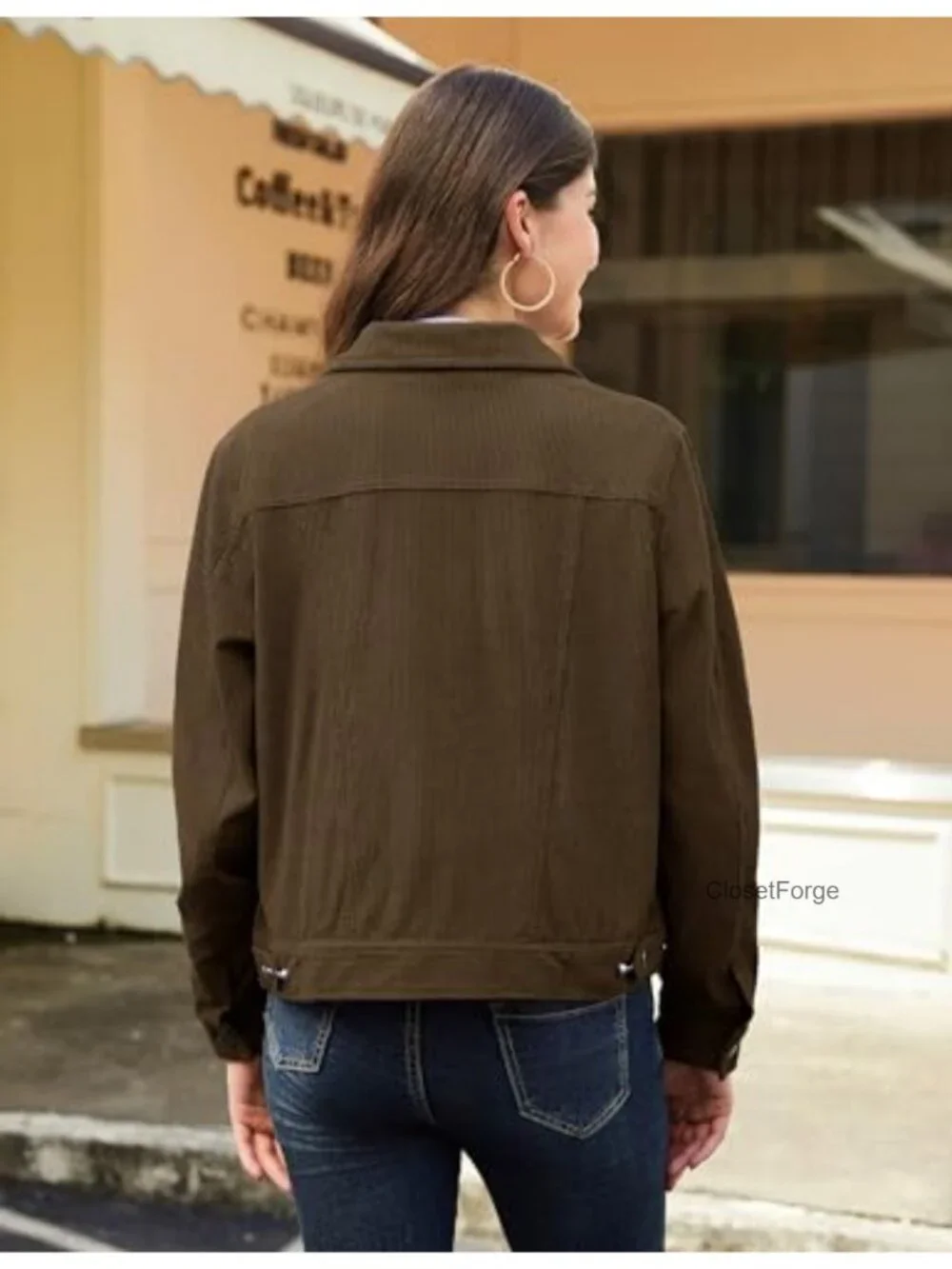 Corduroy Button Down Jacket with Pockets Drop Shoulder Long Sleeve Shacket